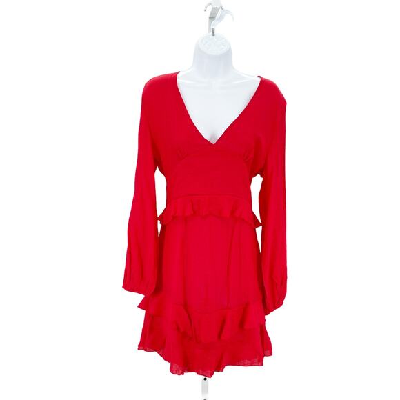 Cupshe Long Sleeve Mini Dress Red Medium NEW - Picture 2 of 12